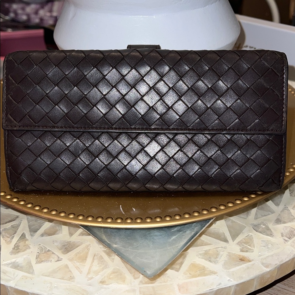 Bottega Veneta Intrecciato Brown Leather Wallet With COA